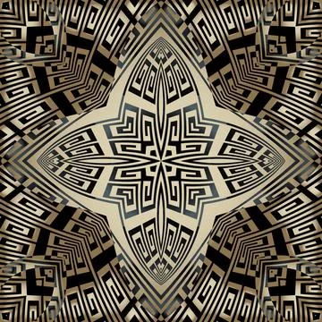 Modern seamless pattern. Floral ornate Deco background. Repeat vector greek b 스톡 일러스트