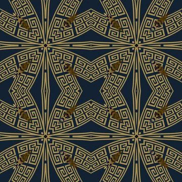 Modern seamless pattern. Floral ornate Deco background. Repeat vector greek b Stock Illustration