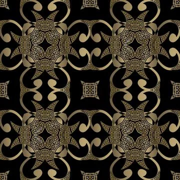 Modern seamless pattern. Floral ornate Deco background. Repeat vector greek b Stock Illustration