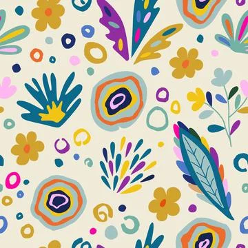 Modern seamless pattern with flowers and hand-drawn details.Abstract background Stock Illustration