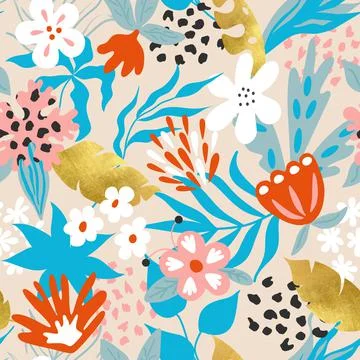 Modern seamless pattern with flowers and leaves.Abstract background for paper Illustrazione stock