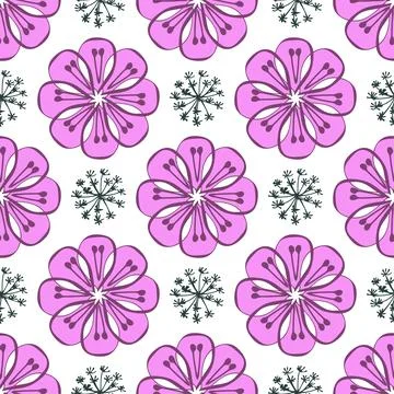 Modern seamless pattern with leaves, flowers and floral elements. Good for Illustrazione stock