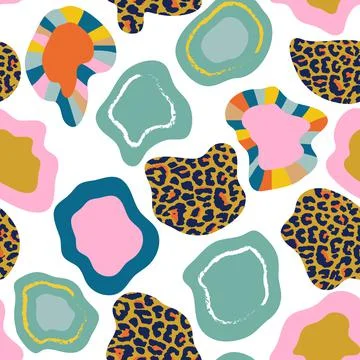 Modern seamless pattern with leopard print and hand-drawn details.Abstract Stock Illustration