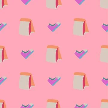 Modern seamless pattern with lunch and shoes on pink bg Stock Illustration