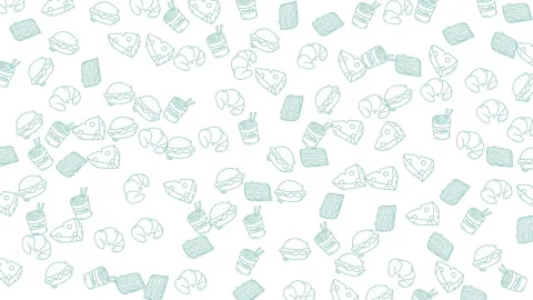 Modern seamless pattern with minimalist outline food icons on clean white b.. Vídeo Stock 335014659