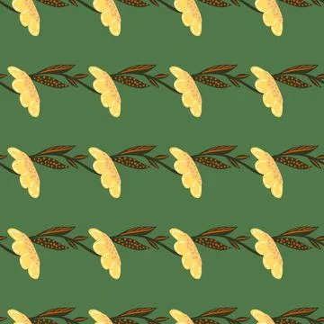 Modern seamless pattern with orange field flowers elements. Green background. Stock Illustration