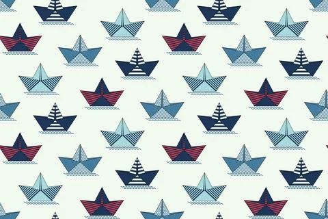 Modern seamless pattern with paper boats. Design for fabric, textile, wrapp.. Stock Illustration