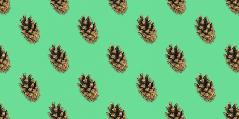 Modern seamless pattern with pine cones, flat lay design, pastel green Foto stock