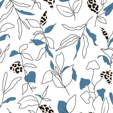 Modern seamless pattern with plants and leopard spots.Abstract background for Stock Illustration
