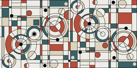 Modern seamless pattern in the style of Neoplasticism, Bauhaus, Mondrian Stock Illustration