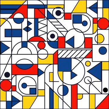 Modern seamless pattern in the style of Neoplasticism, Bauhaus, Mondrian Stock Illustration