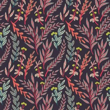 Modern seamless pattern with wild floral elements. flowers, herbs and leaves. Stockillustratie