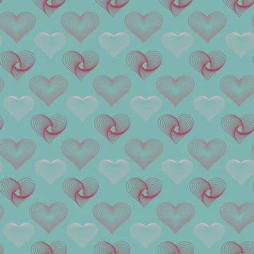 Modern seamless pattern of wireframe heart symbols. pink love hearts background Illustrazione stock