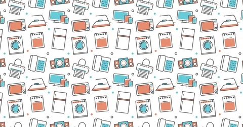 Modern seamless texture background of flat home appliances icons Stock Footage 75330606