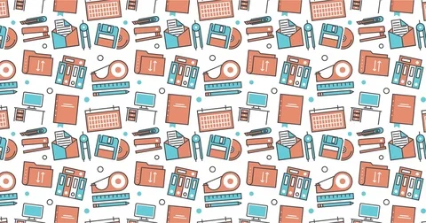 Modern seamless texture background of flat office, work tools icons Stock Footage 75332232