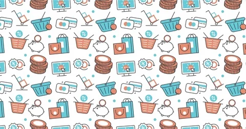 Modern seamless texture background of flat e-commerce, shopping icons Stock Footage 75333668