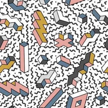 Modern seamless trendy pattern with geometric 3d shapes - repeatable colorful 스톡 일러스트