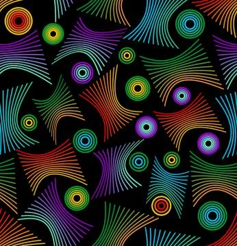 Modern seamless vector background with rainbow line elements and concentric c Stock Illustration