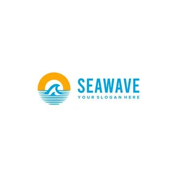 Modern SEAWAVE waves sunset shadow logo design Stock Illustration