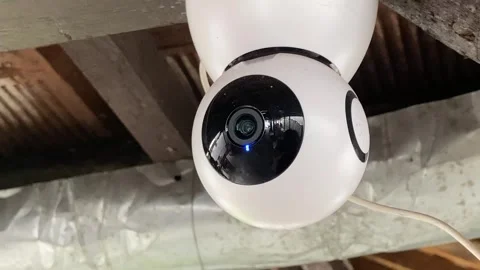 Modern Security CCTV at ceiling in building Stockbeeldmateriaal 347542018