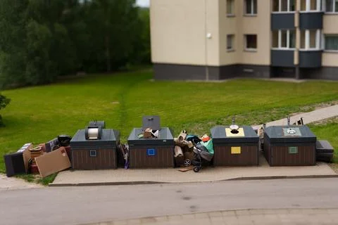 Modern semi underground garbage containers Stock Photos