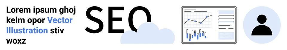 Modern SEO Strategies with Data Analytics and User Interaction Icons for Di.. Stock Illustration