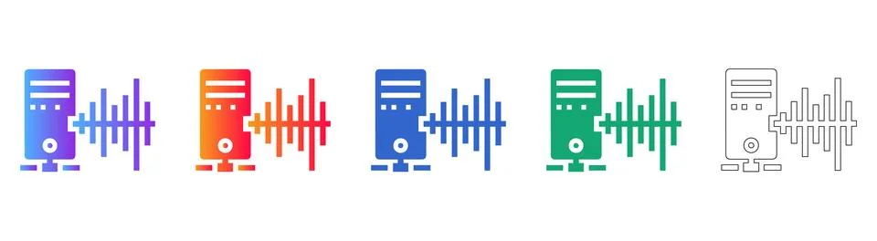 Modern Server Data and Audio Waveform Processing Icons Stock Illustration