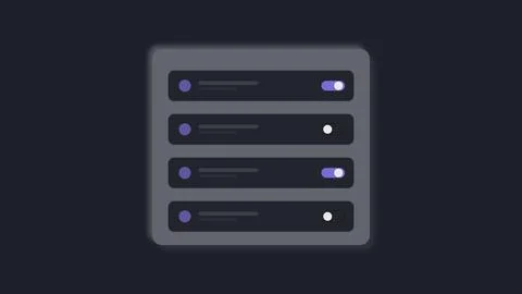 Modern server rack with four illuminated power switches on dark background Stock Illustration