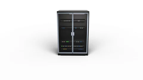 Modern server rack. Server rack. Isolated on white background. 3d render Stock Footage 122730149