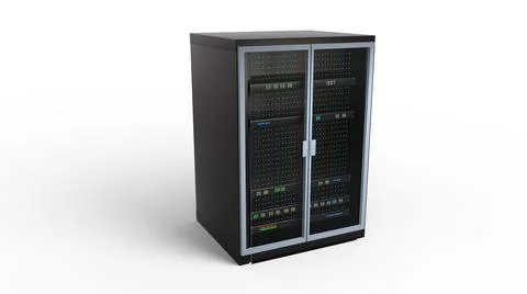 Modern server rack. Server rack image. Isolated on white background. 3d render Stock Illustration