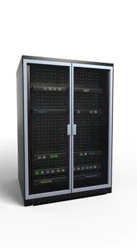 Modern server rack. Server rack image. Isolated on white background. 3d render 스톡 일러스트