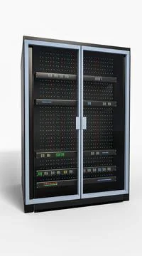 Modern server rack. Server rack image. Isolated on white background. 3d render Stock Illustration