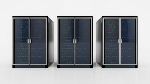 Modern server rack. Server rack image. Isolated on white background. 3d render Stock Illustration