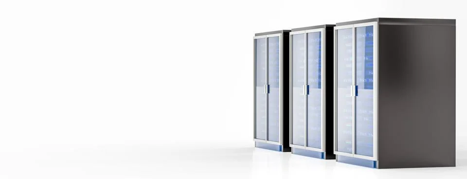 Modern server rack. Server rack image. Isolated on white background. 3d render Stock Illustration