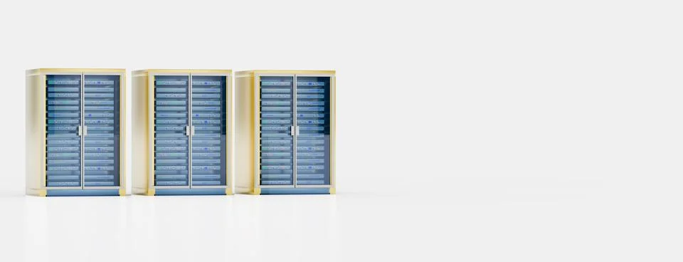 Modern server rack. Server rack image. Isolated on white background. 3d render Illustrazione stock