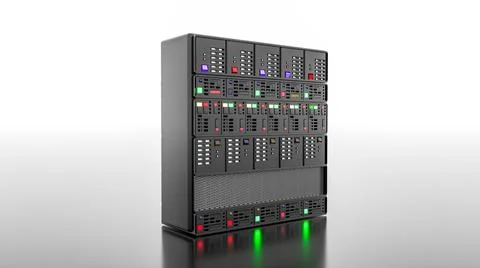 Modern server rack. Server rack image. White background. 3d render Illustrazione stock