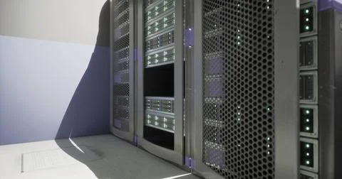 Modern server rack setup in a technology data center with advanced equipment イラスト素材