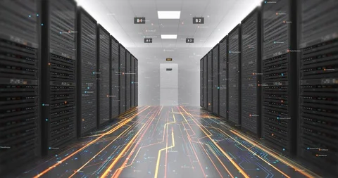 Modern Server Room Environment. Computer Racks All Around Futuristic Data Center Stock Footage