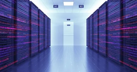 Modern Server Room Environment Computer Racks All Around Futuristic Data Center Illustrazione stock