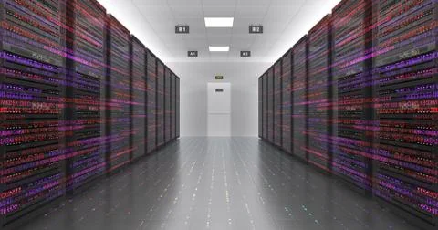 Modern Server Room Environment Computer Racks All Around Futuristic Data Center Illustrazione stock