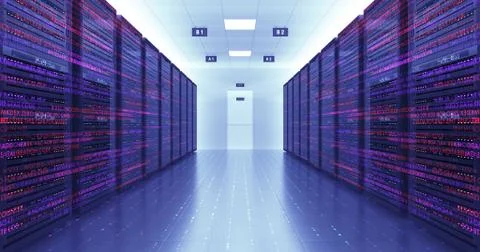 Modern Server Room Environment Computer Racks All Around Futuristic Data Center Illustrazione stock