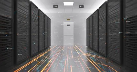 Modern Server Room Environment Computer Racks All Around Futuristic Data Center Illustrazione stock