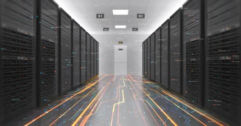Modern Server Room Environment Computer Racks All Around Futuristic Data Center Illustrazione stock