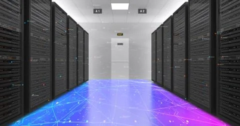 Modern Server Room Environment Computer Racks All Around Futuristic Data Center Illustrazione stock