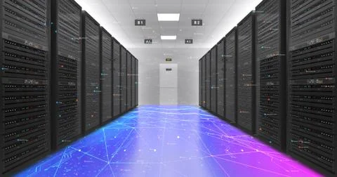 Modern Server Room Environment Computer Racks All Around Futuristic Data Center Illustrazione stock