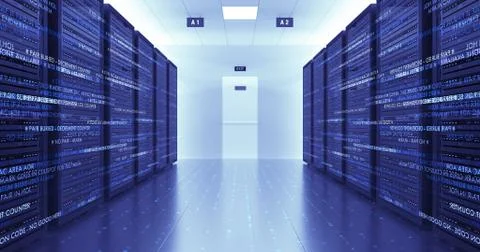 Modern Server Room Environment Computer Racks All Around Futuristic Data Center Illustrazione stock