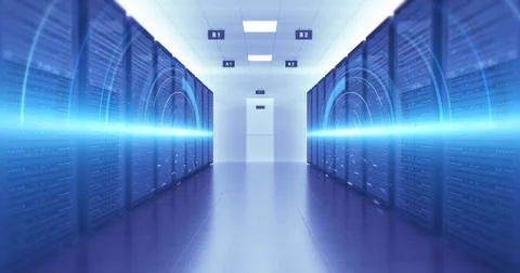 Modern Server Room Environment Computer Racks All Around Futuristic Data Center Stock Illustration