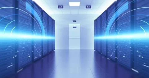 Modern Server Room Environment Computer Racks All Around Futuristic Data Center Illustrazione stock