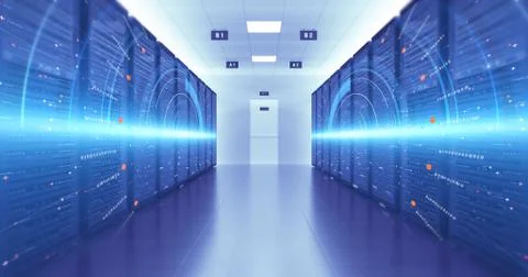 Modern Server Room Environment Computer Racks All Around Futuristic Data Center Illustrazione stock