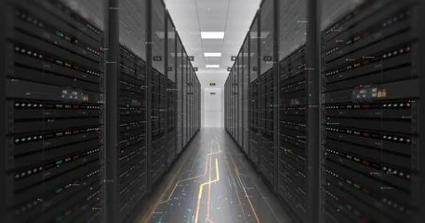 Modern Server Room Environment Computer Racks All Around Futuristic Data Center Illustrazione stock
